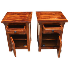 Afton Rustic Farmhouse Solid Wood 1 Drawer Nightstand Cabinet Set of 2