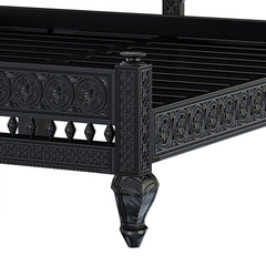 Floral Hand Carved Indian Solid Wood Platform Bed With Mehrab Style Headboard