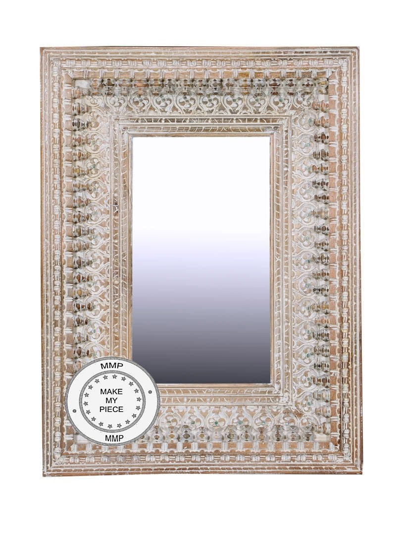 Indian Hand Carved Bleached Mirror 90x120 cm