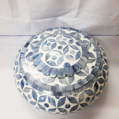 Real Bone Inlay Designer Luxury Oval Jewellery Box Gift Storage Blue Floral