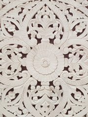 Floral Beautiful Hand Carved Indian Solid Wood Bed Panel / Bed Head 20% White Wash 200x200cm