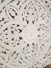 Floral Beautiful Hand Carved Indian Solid Wood Bed Panel / Bed Head 20% White Wash 200x200cm