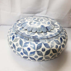 Real Bone Inlay Designer Luxury Oval Jewellery Box Gift Storage Blue Floral