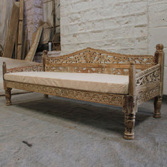 Mughal Garden Hand Carved Balinese Daybed Limewash L