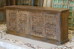 Antique Indian Old Door Solid Wooden Sideboard Brown 192x45x77cm A0395