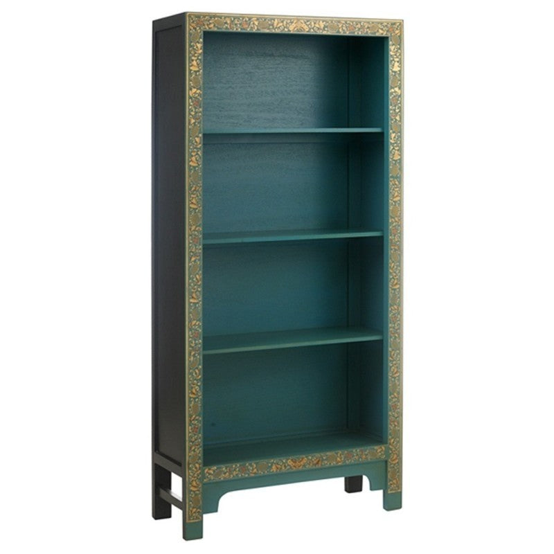 Golden Dragon Oriental Painted Solid Wood Blue and Gold Bookshelf 80x30x170cm