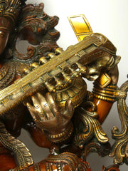 Indian Lord Goddess Sarasvati Brass Statue