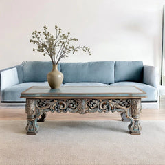 Indian Vintage Hand Carved Solid Wood Coffee Table C123
