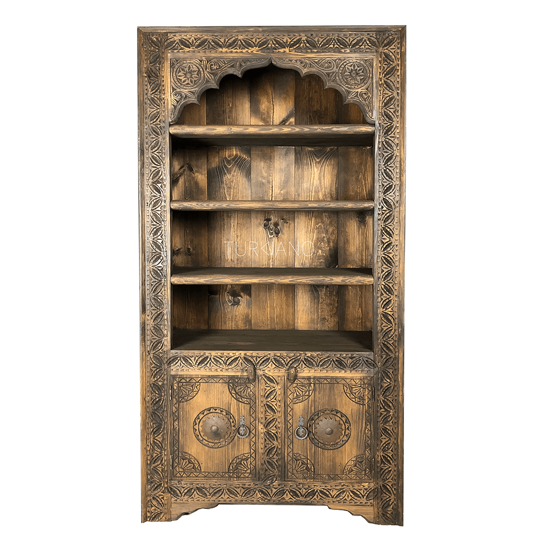 Indian Hand Carved Solid Wood Bookshelf B9