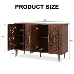 Indian Handmade Carved Solid Wood Buffet Cabinet Sideboard