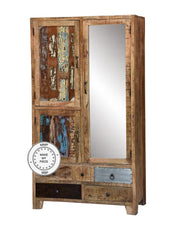 Lava Industrial Indian Solid Wood Display Wardrobe Cabinet With Mirror