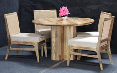 Hand Carved Solid Wood Round Dining Table Set 26