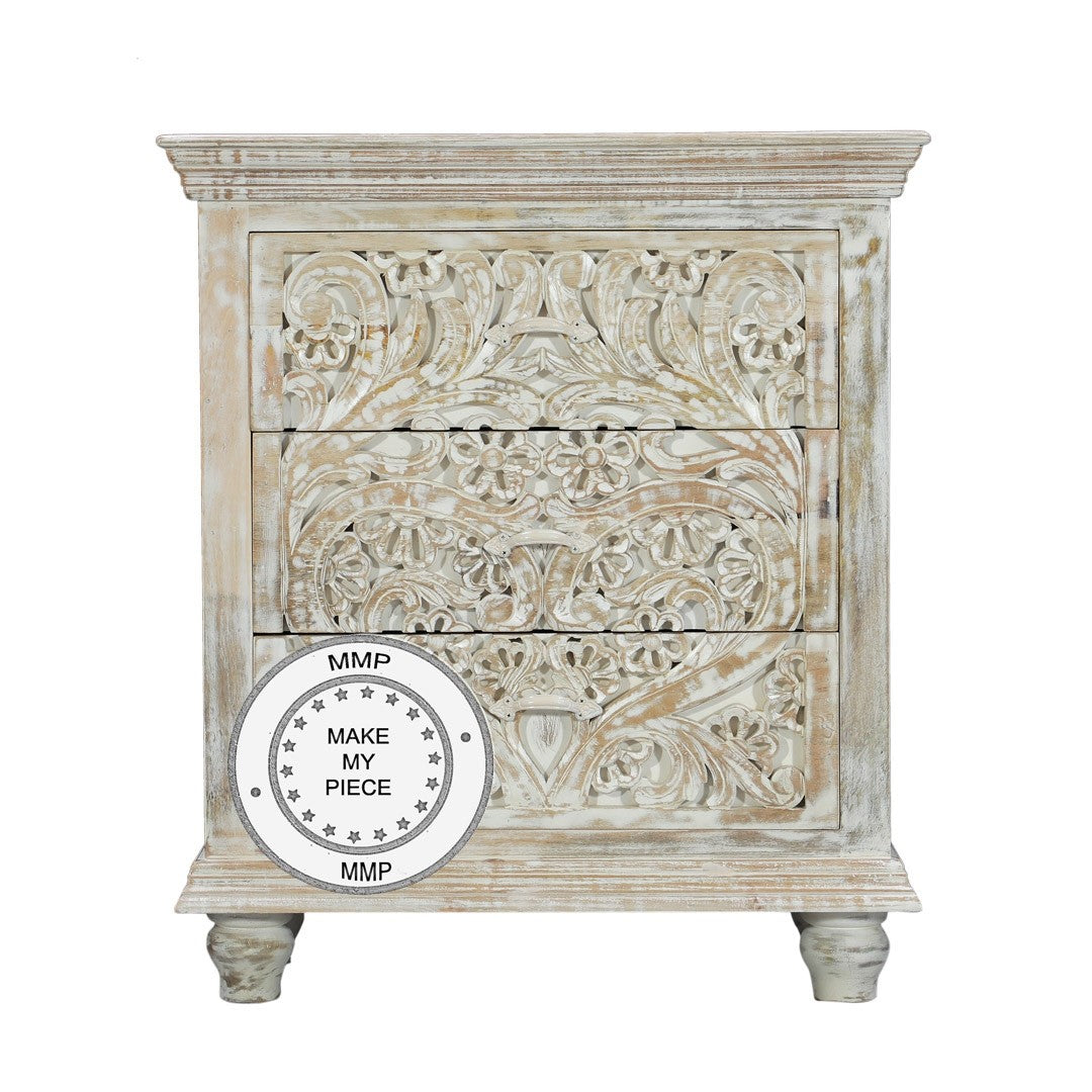 Indian Hand Carved Chest of drawers 80x40x90 cm White