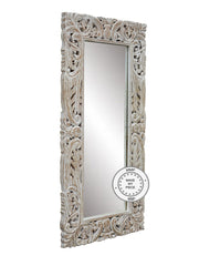 Indian Hand Carved Large Oriental Mirror Frame White 90 x180 cm