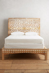 MUGHAL Hand Carved Wall Bedhead Bed Frame QUEEN