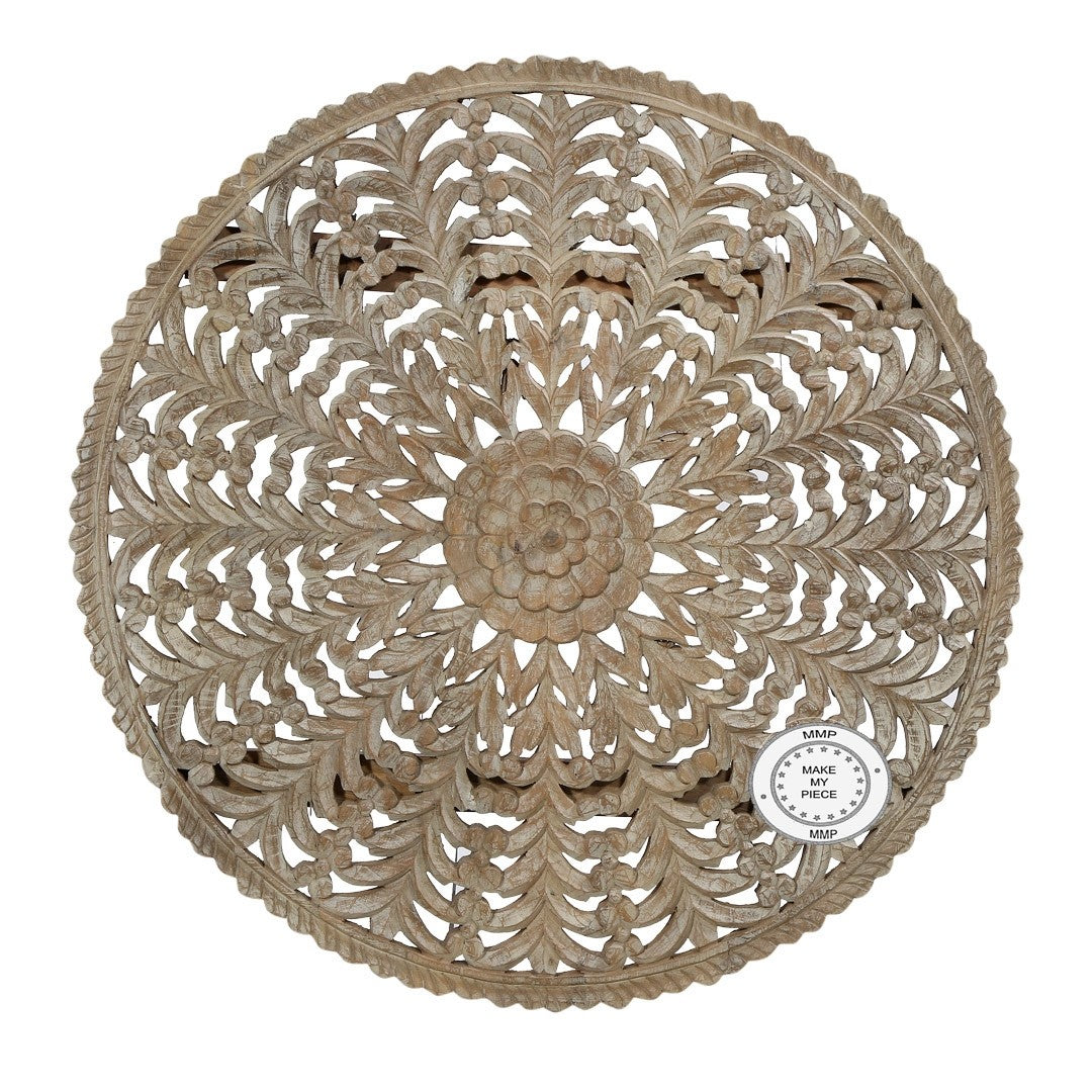 Dynasty Hand Carved Indian Solid Wood Round Wall Decorative Rosette Panel