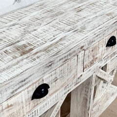 Indian Handmade Carved Solid Hard Wood Mehrab Style Console Hall Table with Drawers White 150x40x85Cm