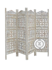 Mandala Hand Carved Indian Partition Screen Room Divider White