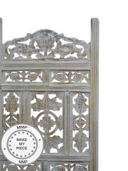 Mandala Hand Carved Indian Partition Screen Room Divider White