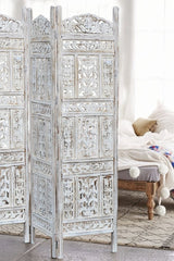 Mandala Hand Carved Indian Partition Screen Room Divider White