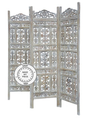 Mandala Hand Carved Indian Partition Screen Room Divider White