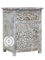 Indian Hand Carved bedside table set of 2 White