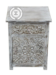 Indian Hand Carved bedside table set of 2 White