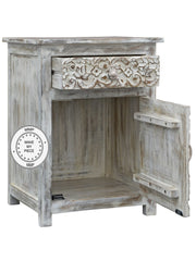 Indian Hand Carved bedside table set of 2 White