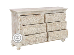 Whitewashed Indian hand carved Chest of drawers 140x40x90 cm