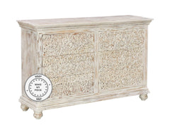 Whitewashed Indian hand carved Chest of drawers 140x40x90 cm