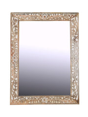 Indian Hand Carved Mirror Frame Whitewashed 90x120 cm