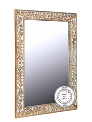 Indian Hand Carved Mirror Frame Whitewashed 90x120 cm