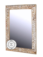 Indian Hand Carved Mirror Frame Whitewashed 90x120 cm