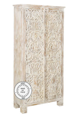 Mandala Hand Craved Indian Solid Wood Wardrobe Cabinet With Carved Doors White