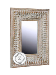 Mandala Hand Craved Solid Wood Carved Mirror With Frame White