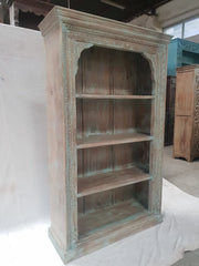 Indian Mughal Hand Carved Solid Wooden Beautiful Bookcase Bluewash 108x42x178cm