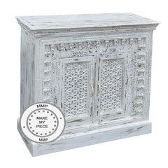 Mandala Indian Hand Carved Bleached Small Cabinet White 110x40x100 CM