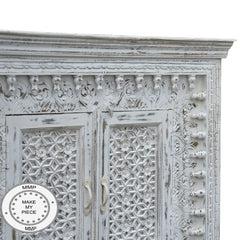 Mandala Indian Hand Carved Bleached Small Cabinet White 110x40x100 CM