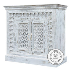 Mandala Indian Hand Carved Bleached Small Cabinet White 110x40x100 CM