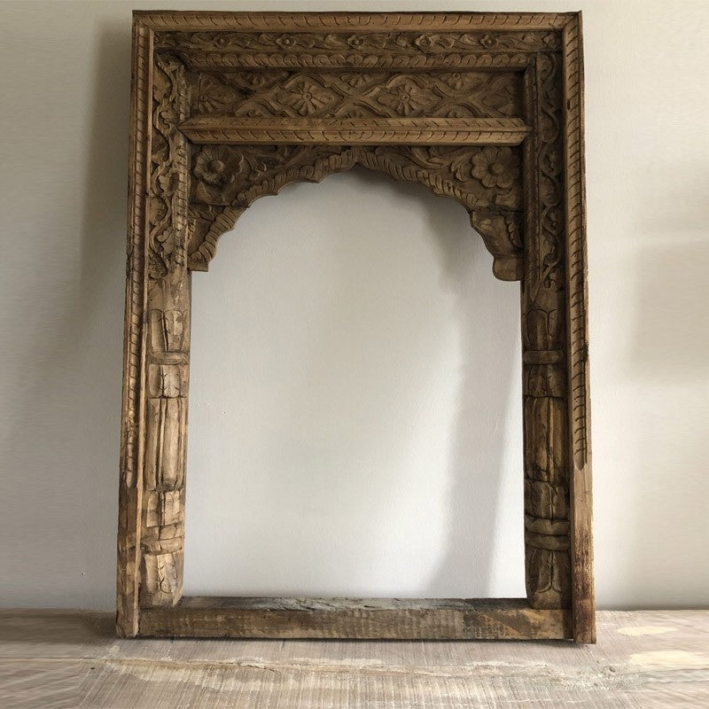 Indian Solid Wood Hand Made Arch Carved Indian Doors Natural 124cm