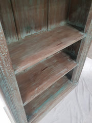 Indian Mughal Hand Carved Solid Wooden Beautiful Bookcase Bluewash 108x42x178cm