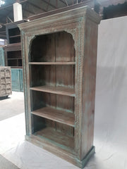 Indian Mughal Hand Carved Solid Wooden Beautiful Bookcase Bluewash 108x42x178cm