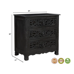 Indian Hand Carved 3 Drawers Solid Wood Bedside Table  05
