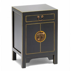 Golden Dragon Oriental Painted Solid Wood Black Bedside Cabinet 40x35x60cm