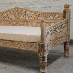 Mughal Garden Hand Carved Balinese Daybed Limewash L