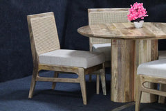 Hand Carved Solid Wood Round Dining Table Set 26