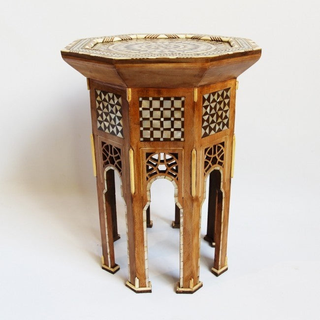 Maaya Bone Inlay Floral Small Arabian Side Table Stool Stand