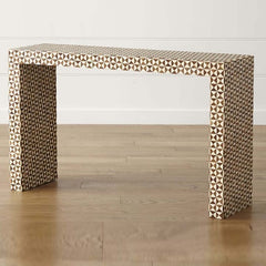 Maaya Bone inlay Brown White Geometry Console Hall Table