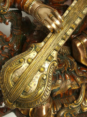 Indian Lord Goddess Sarasvati Brass Statue