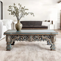Indian Vintage Hand Carved Solid Wood Coffee Table C123